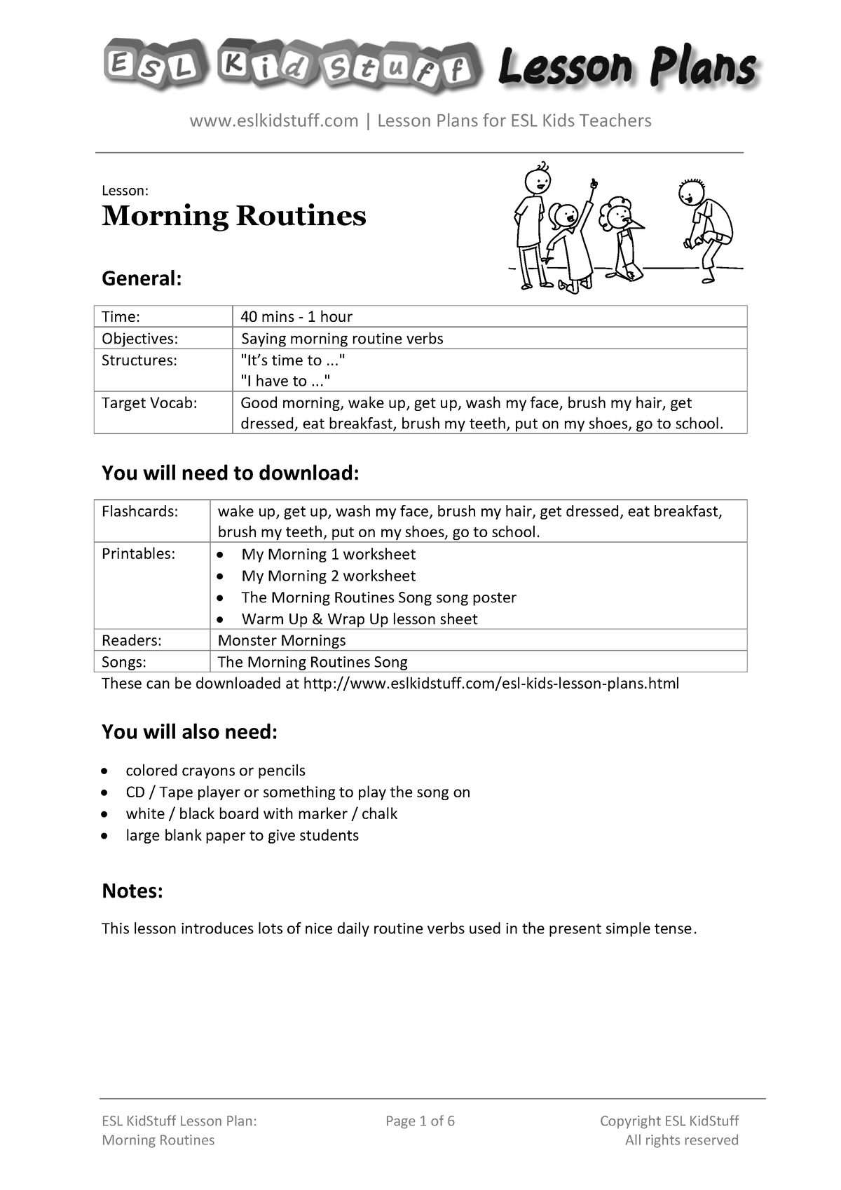 morning-routines-lesson-plan-esl-kidstuff-lesson-plan-page-1-of-6