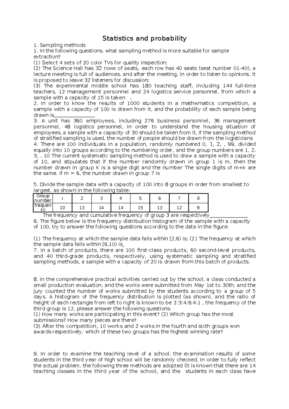 MAT 133-Sampling methods - Statistics and probability 1. Sampling ...