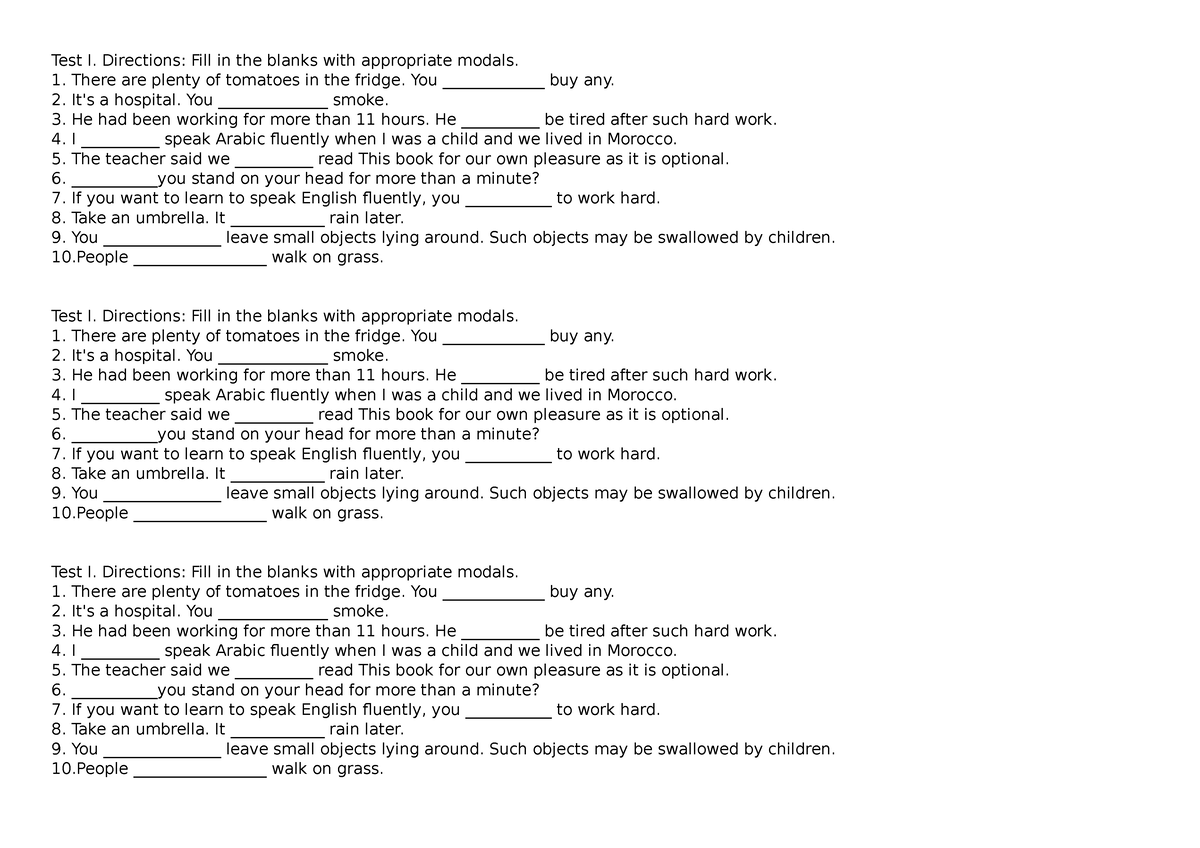 Sss1235sertesr - ACTIVITY - Test I. Directions: Fill in the blanks with ...