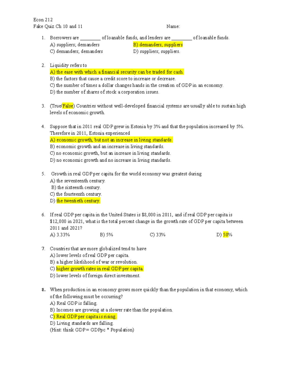 212 Fake Quiz Ch 10 11 Answers Econ 212 Fake Quiz Ch 10 And 11 Name 1 Borrowers Are 5702