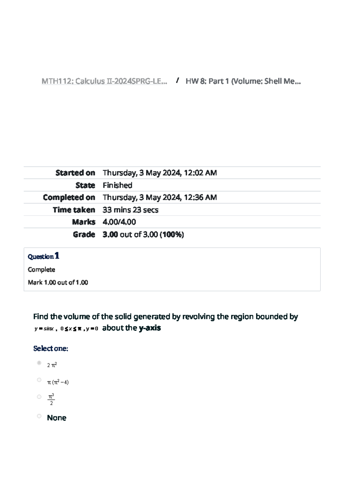 Hw 8 part 1 volume shell method attempt review nile started on