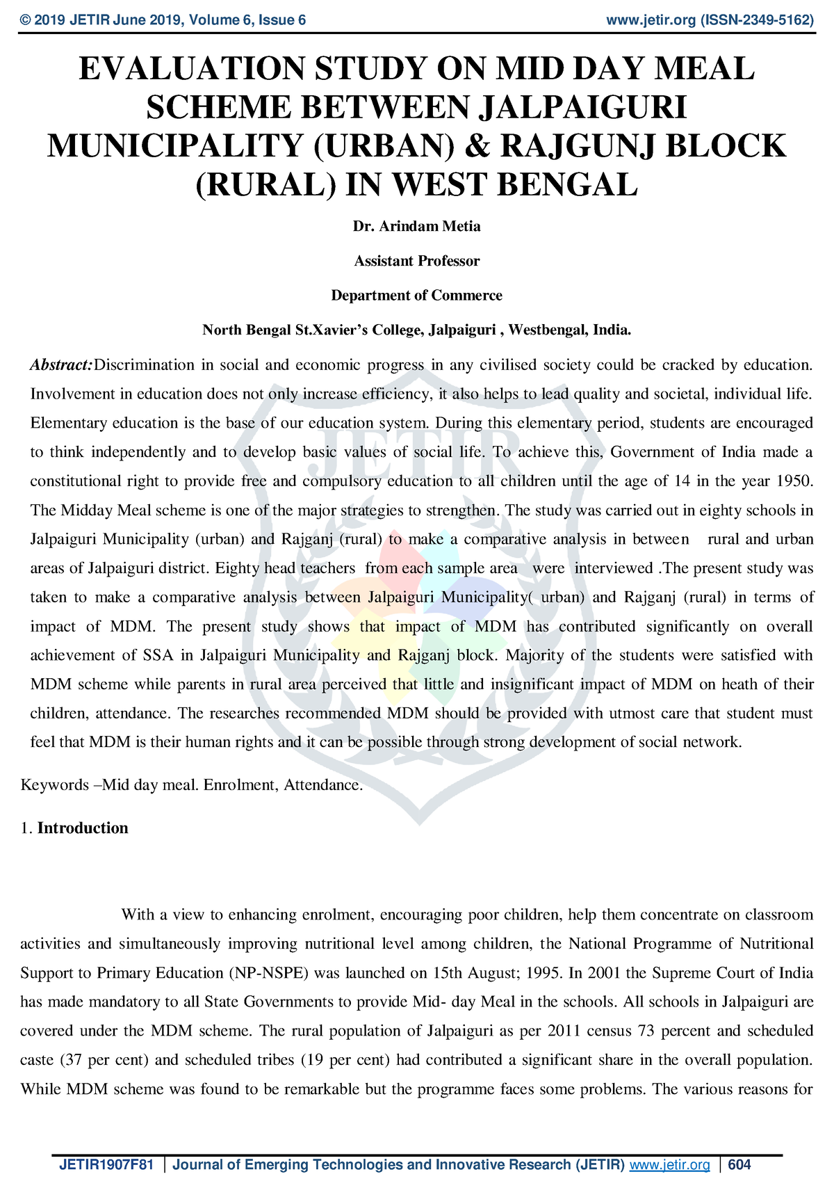 Jetir 1907F81 - Computer Science - EVALUATION STUDY ON MID DAY MEAL ...