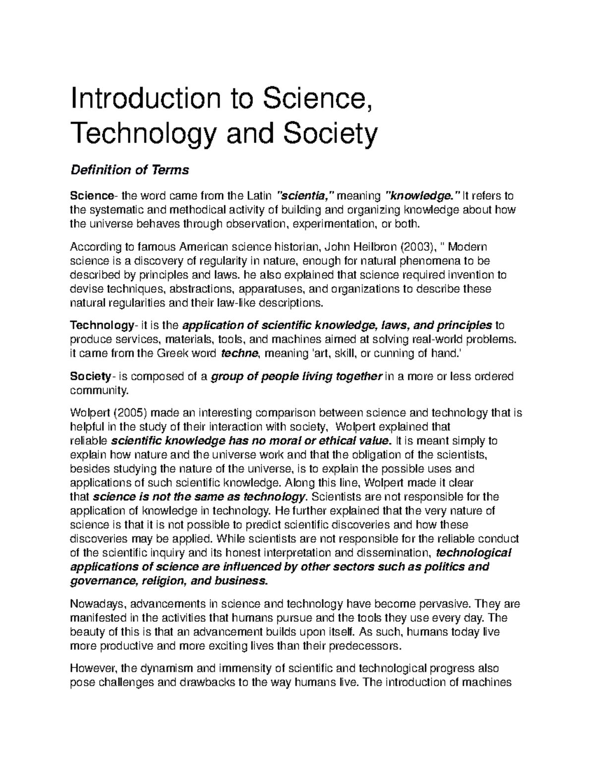 what is science technology and society essay brainly