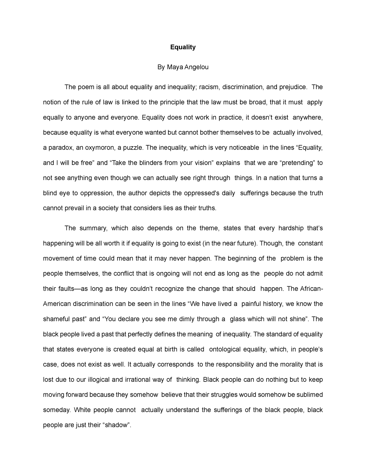 essay of equality by maya angelou