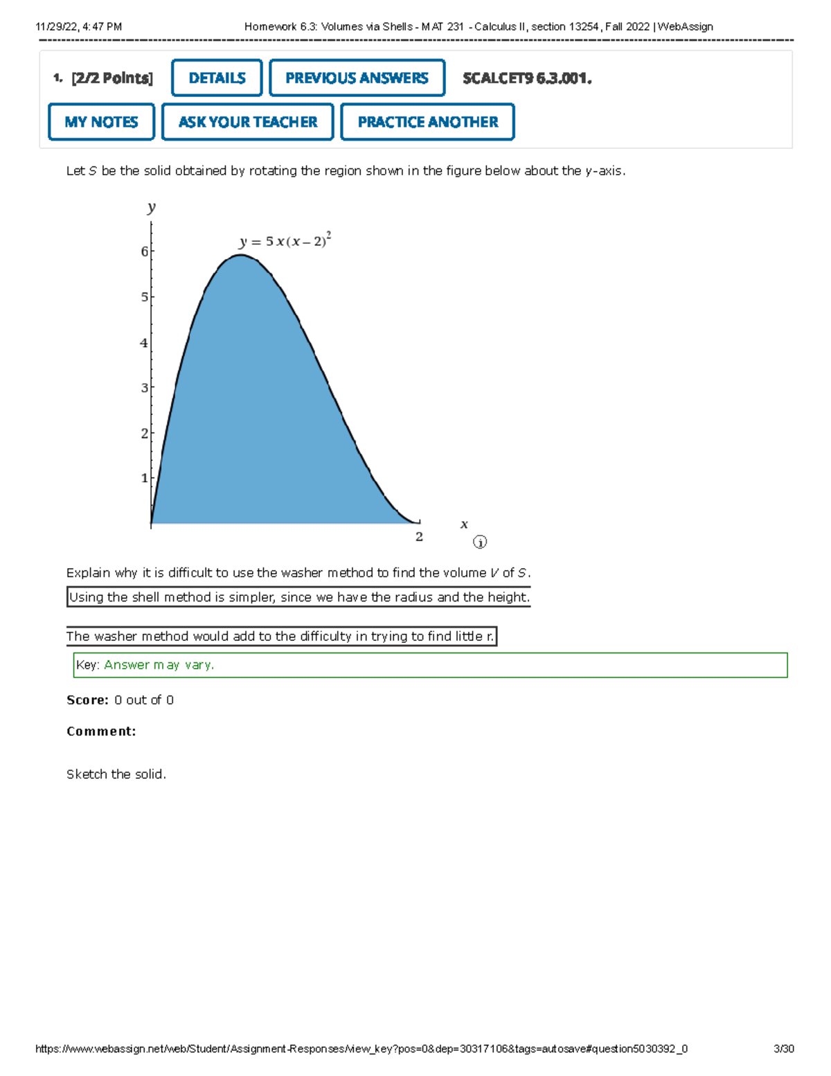 Homework 63 Volumes Via Shells Mat 231 Calculus Ii Section 13254 Fall 2022 Web Assign 6858