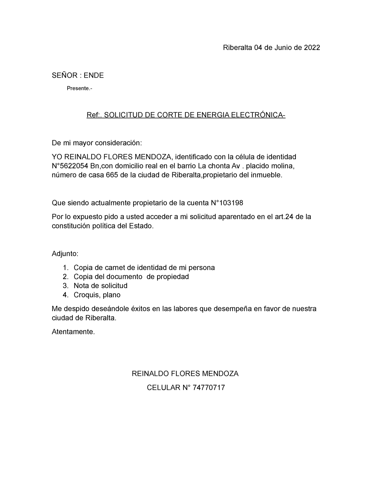 Documento - practica de solicitud - Riberalta 04 de Junio de 2022 SEÑOR ...