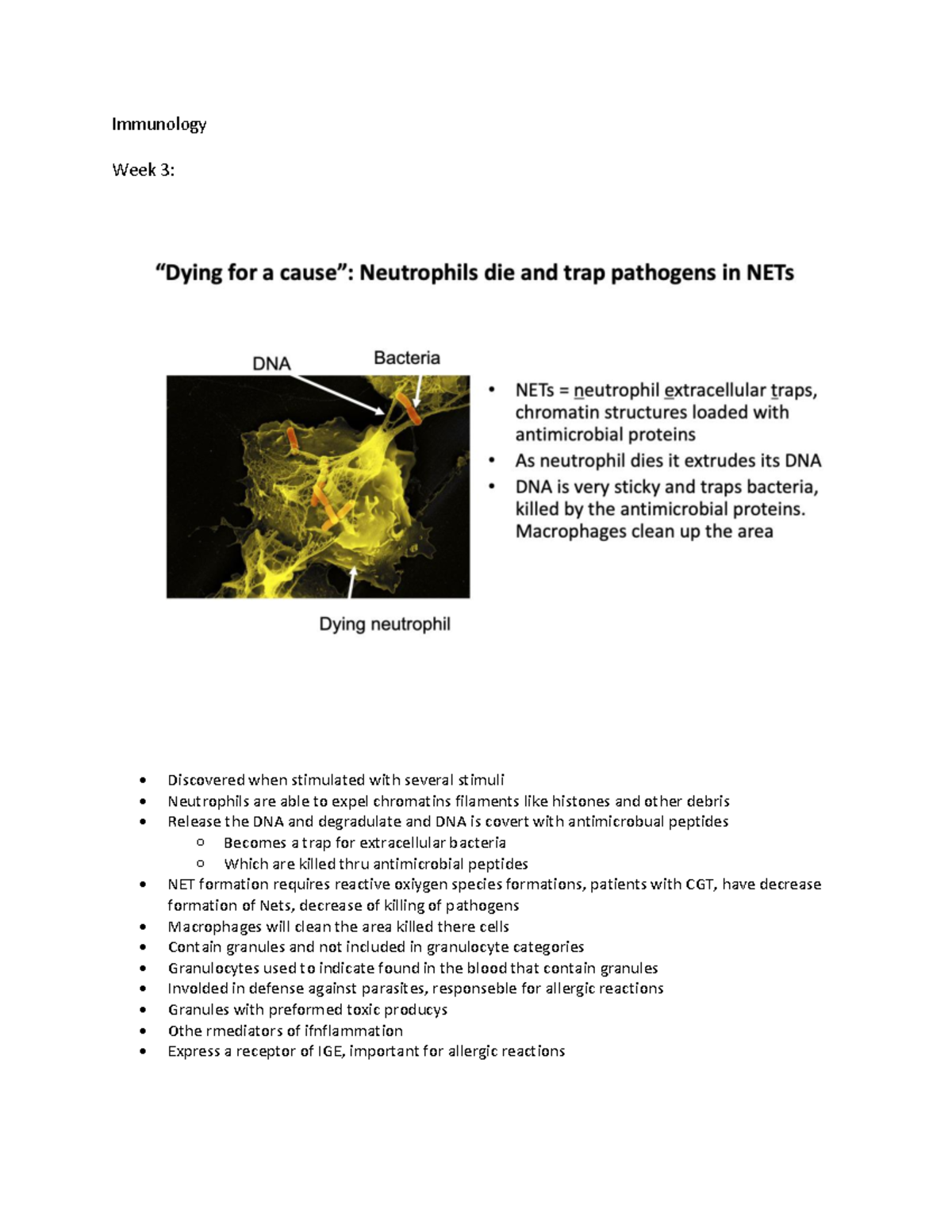 IMM3 - Lecture notes - Immunology Week 3: • Discovered when stimulated ...