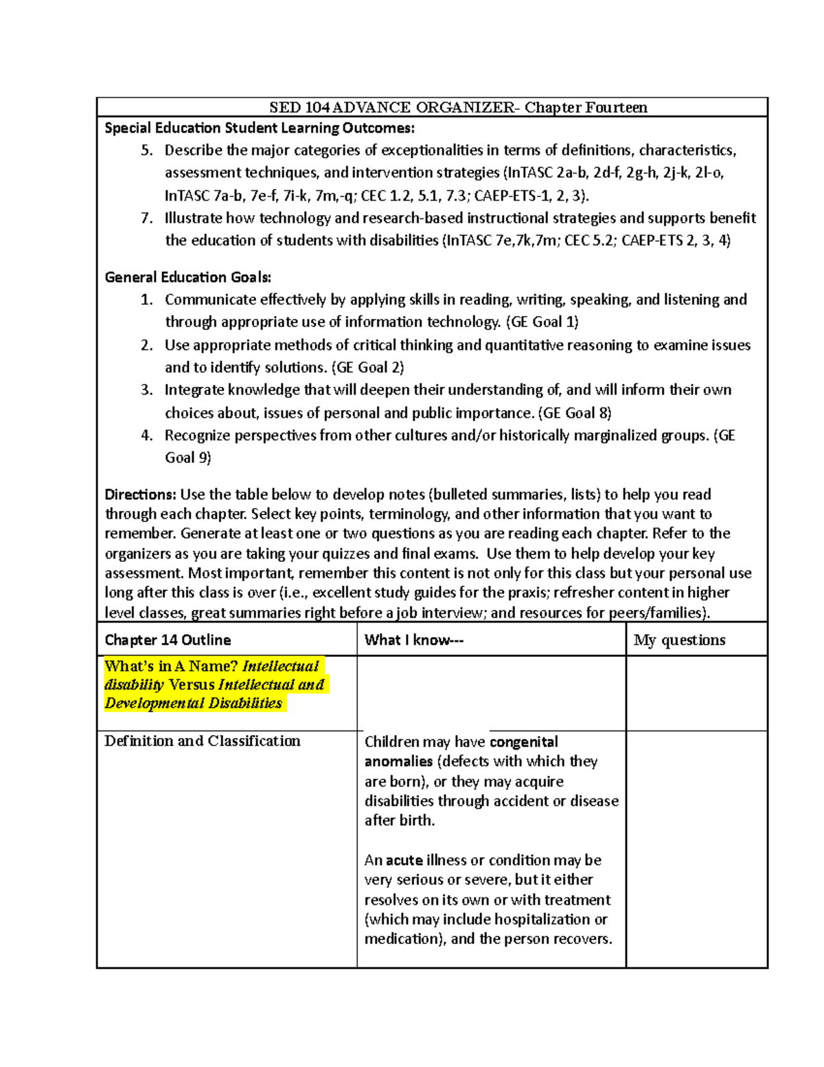 SED 104 CHP 14 Advance Organizer - SED 104 ADVANCE ORGANIZER- Chapter ...