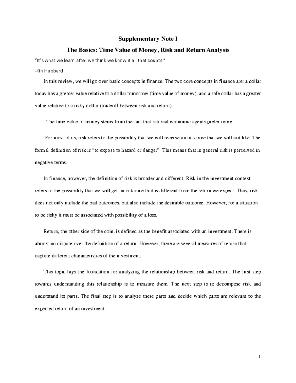 Supplementary Note I-TVM & Risk and Return - Warning: TT: undefined ...