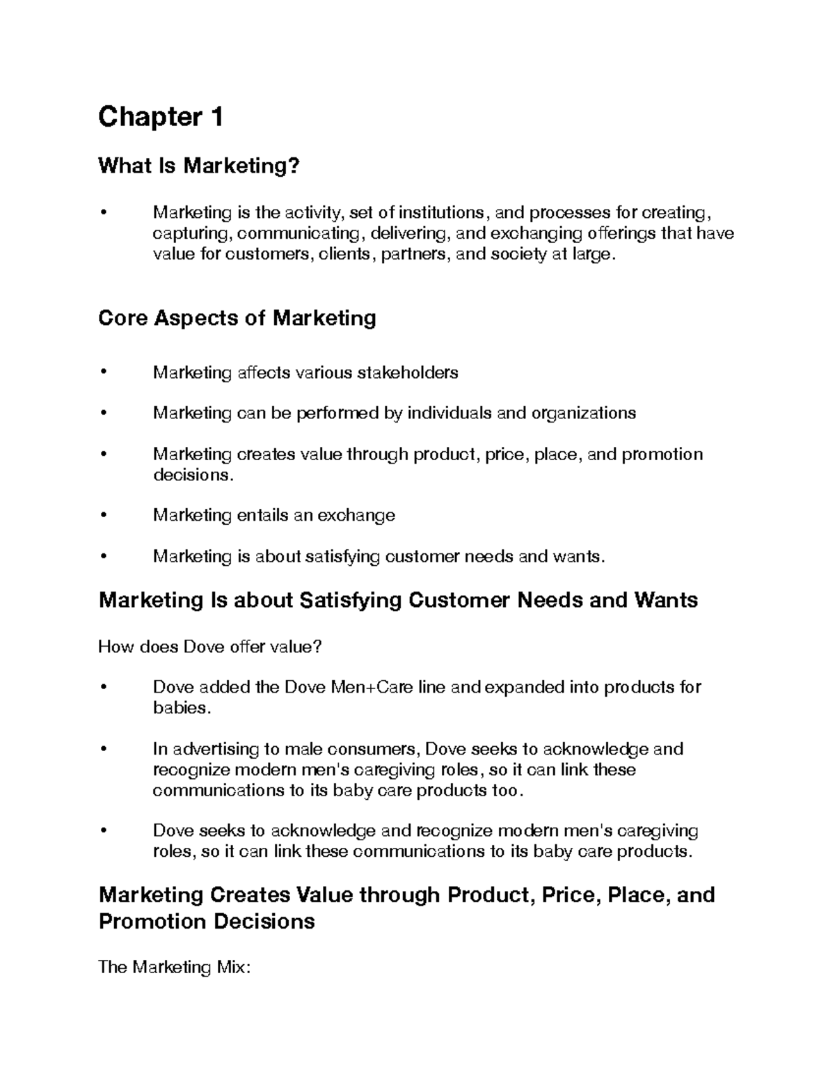 Marketing Chapter 1 And 2 - Chapter 1 What Is Marketing? Marketing Is ...