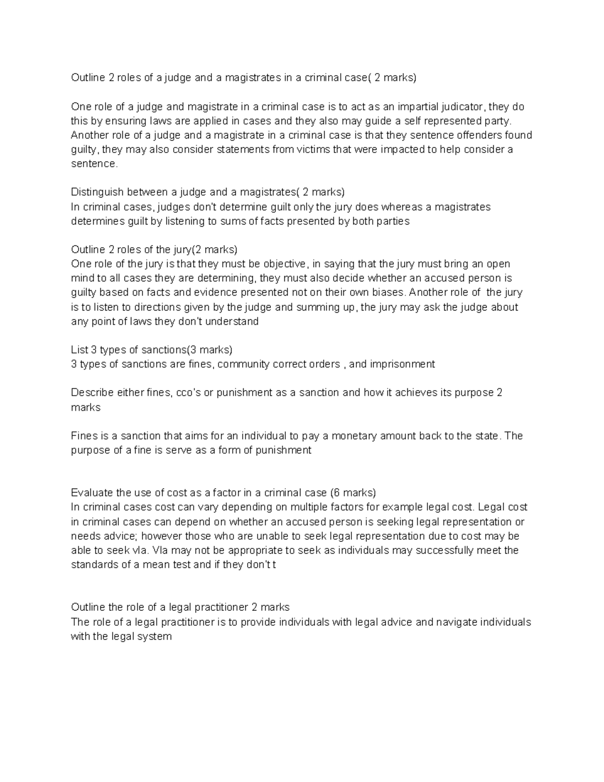 Legal prac sac exam revision paper 1 - Outline 2 roles of a judge and a ...