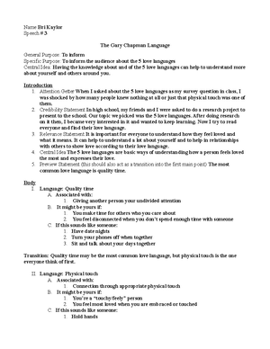 Speech 1 Outline - Landon Myers COMM 230 Speech # MWF/11:00-11:50am ...