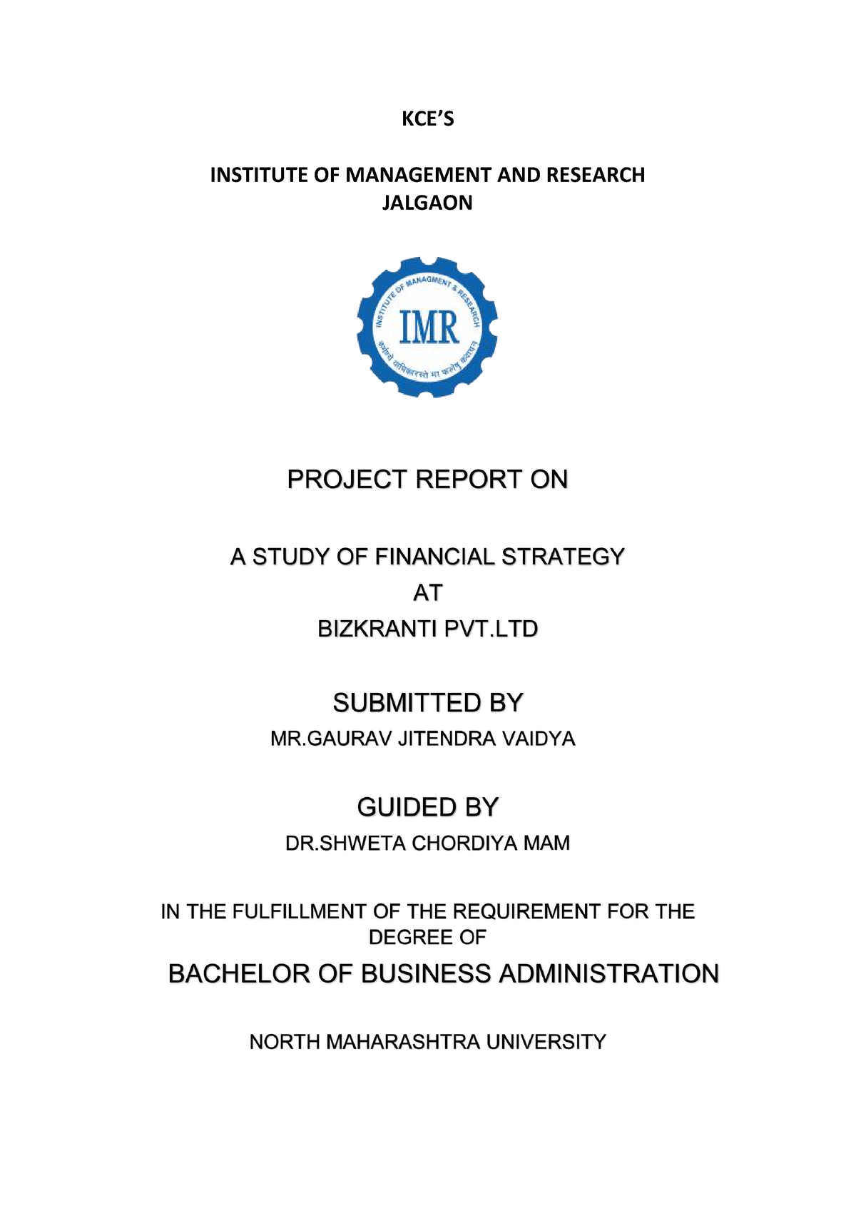 Gaurav Internship Project Report - KCE’S INSTITUTE OF MANAGEMENT AND ...