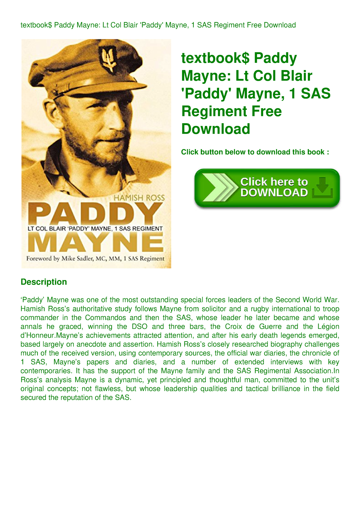 textbook$ Paddy Mayne Lt Col Blair 'Paddy' Mayne 1 SAS Regiment Free ...