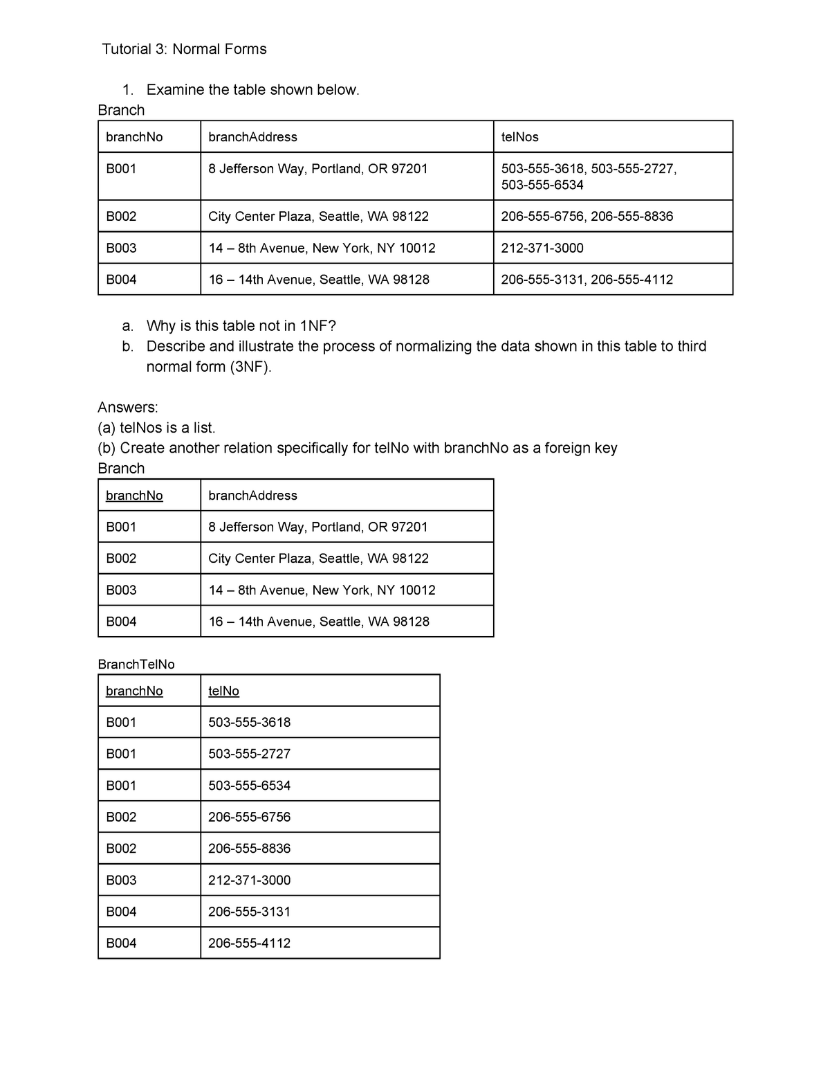 ST5-Relational Design - Tutorial 3: Normal Forms 1. Examine the