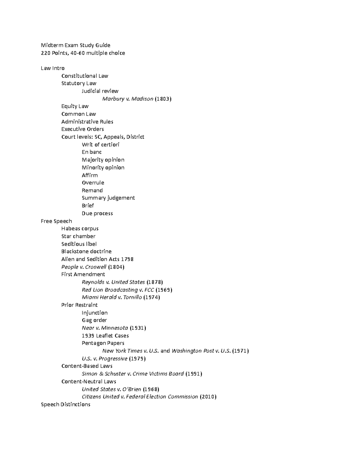 Midterm Exam Study Guide Spring 2021 - Midterm Exam Study Guide 220 ...