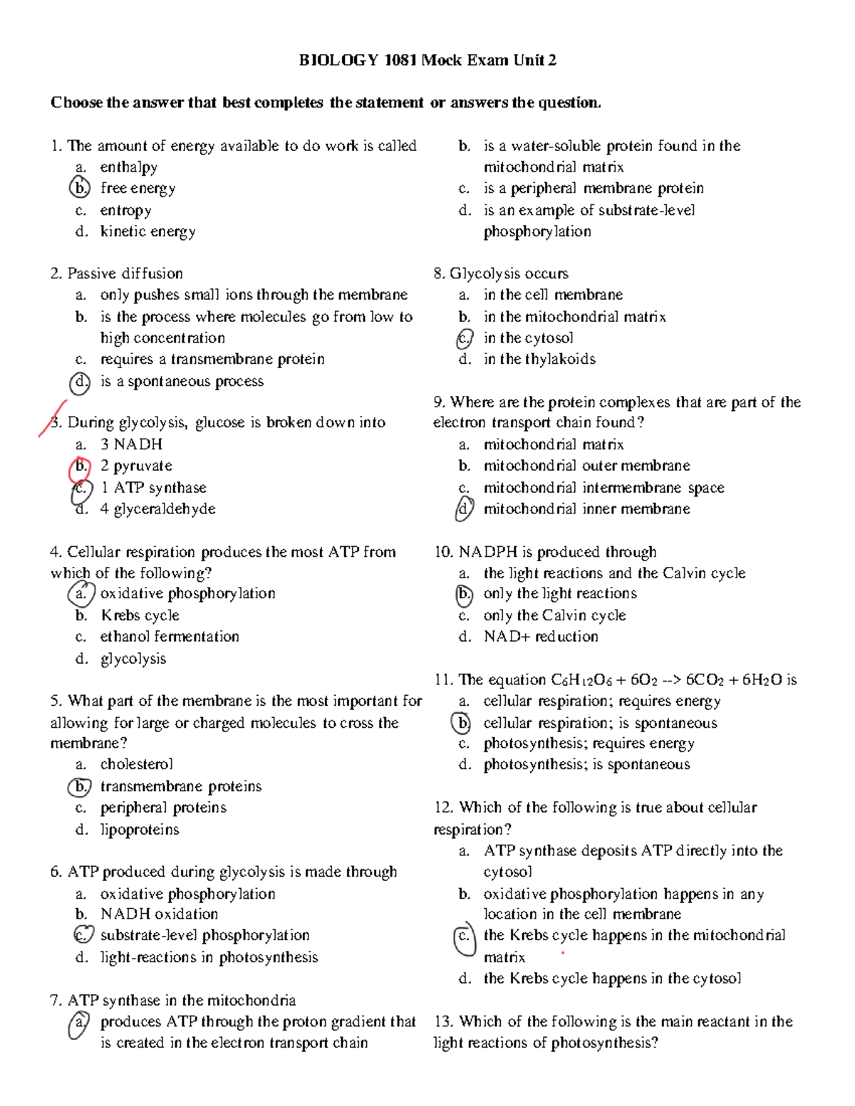 Mock+exam+2+final 2 - Mock Exam - BIOLOGY 1081 Mock Exam Unit 2 Choose ...