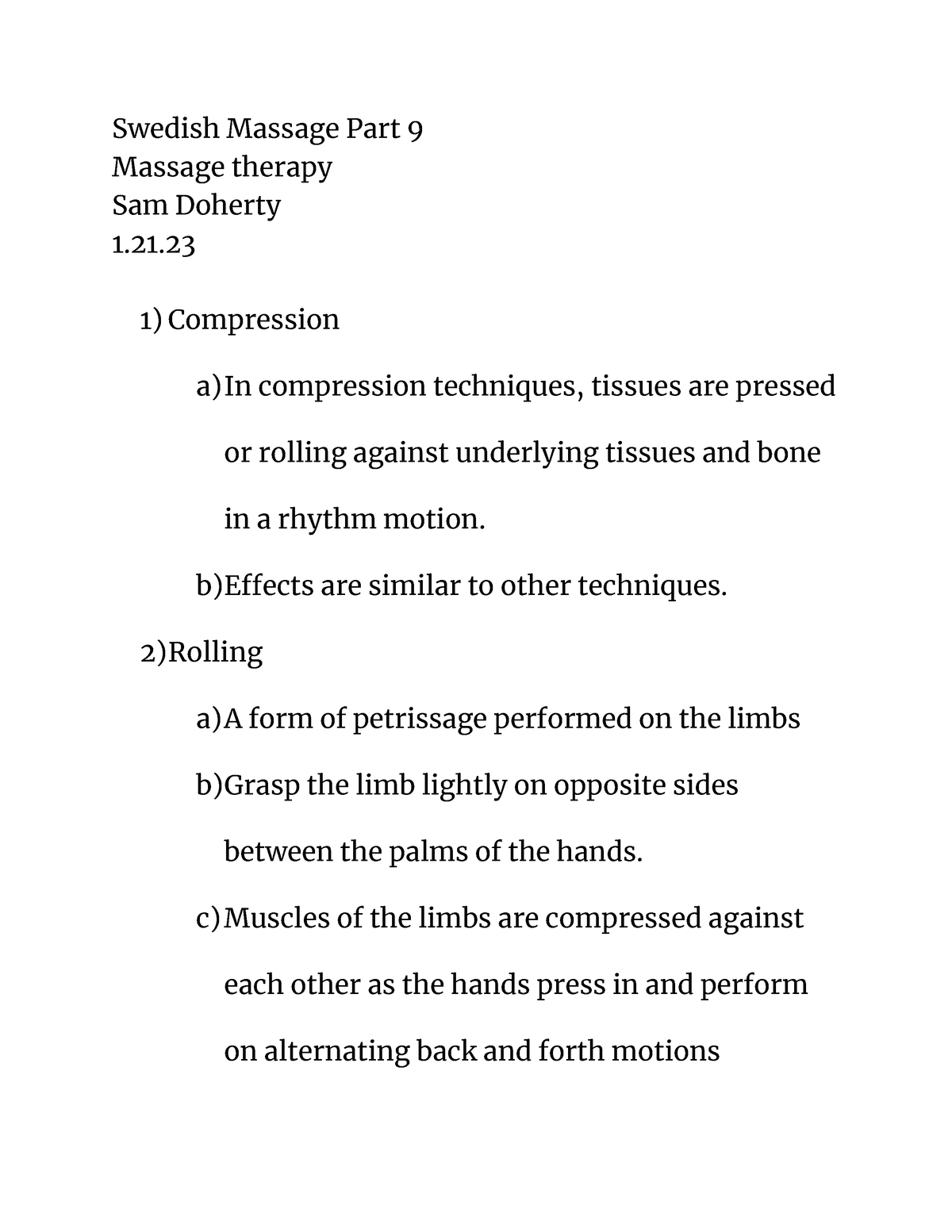 Swedish Massage Part 9 Notes Swedish Massage Part 9 Massage Therapy Sam Doherty 1