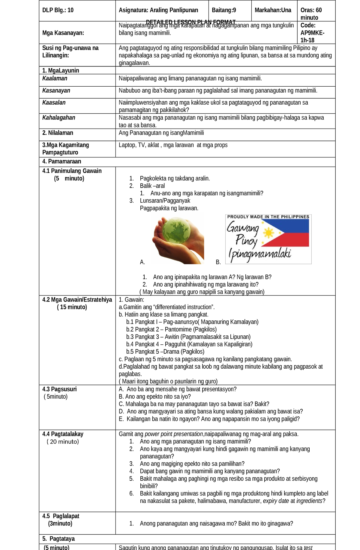 AP9MKE-1h-18(2) MELCs Week 8 - DETAILED LESSON PLAN FORMAT DLP Blg.: 10 ...