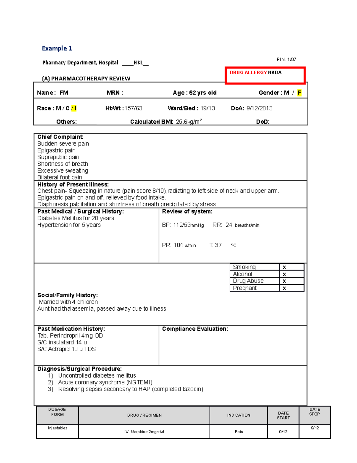 PCP Sample 1 Sem 8 Course - Example 1 (A) PHARMACOTHERAPY REVIEW Name ...