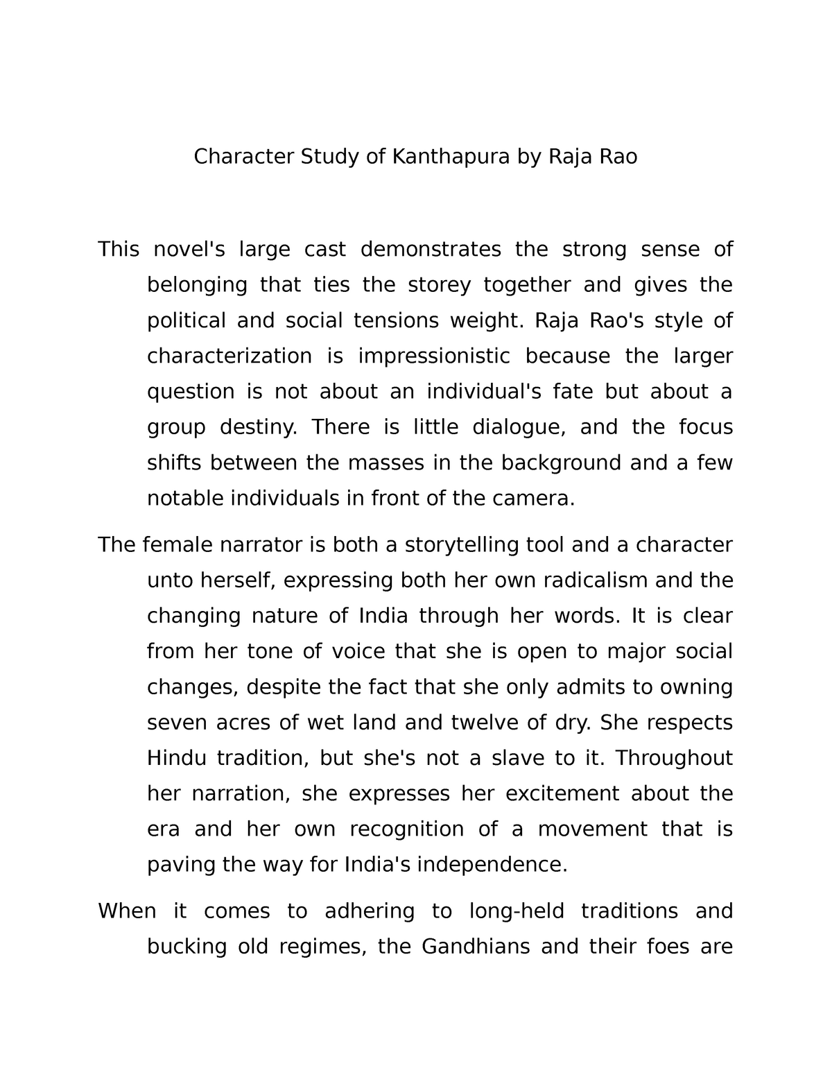 Kanthapura Character Analysis  LitCharts