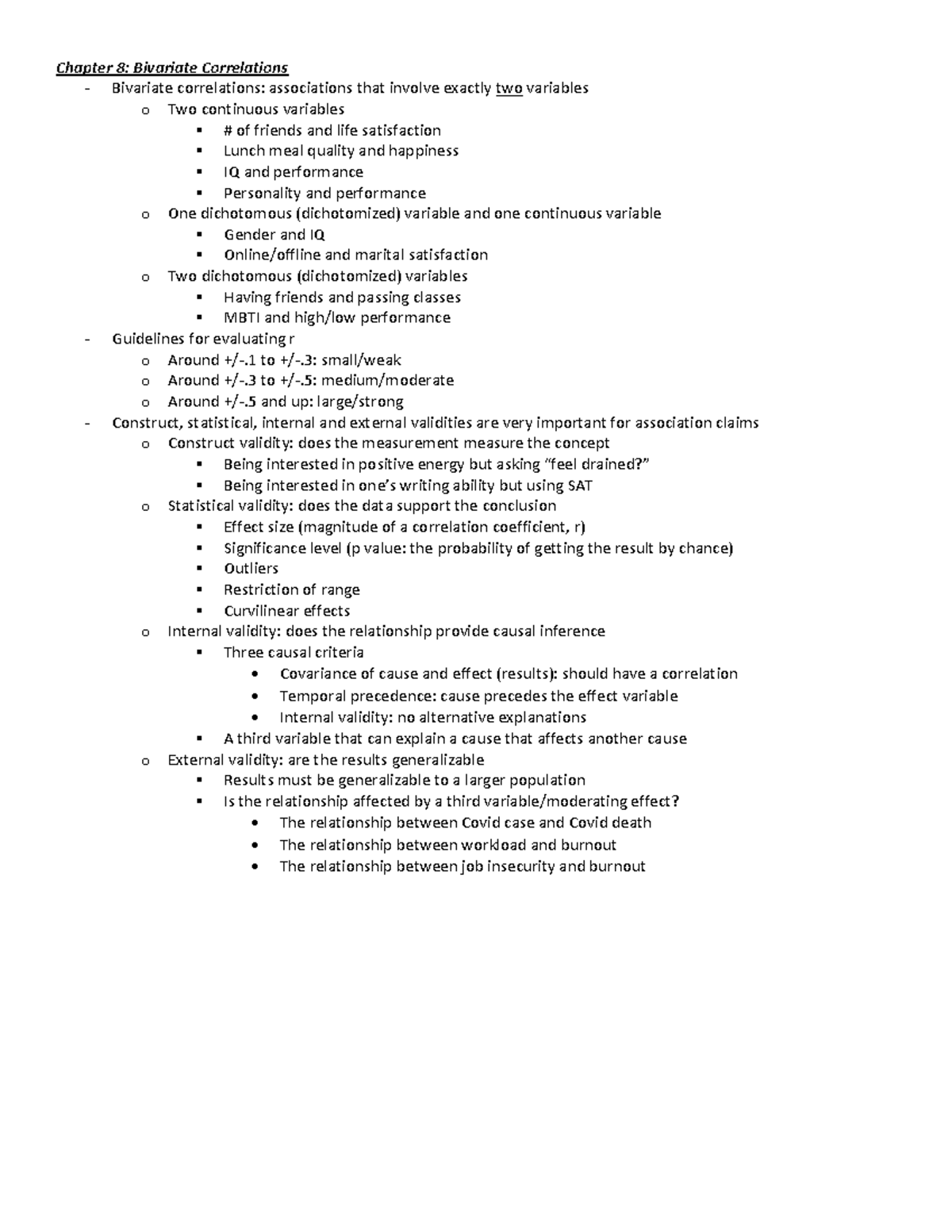 Research Methods Ch 8 - Notes on Bivariate Correlations; Yun - Chapter ...