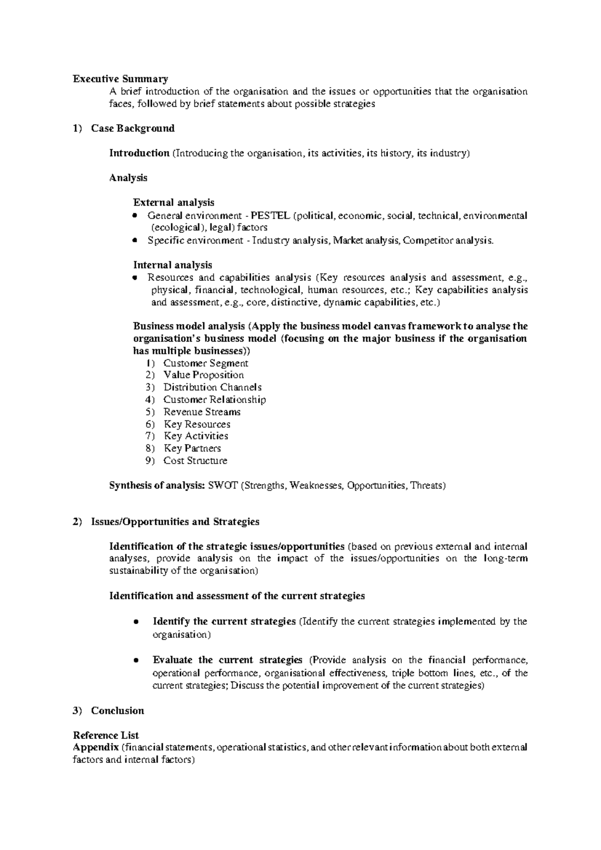 Proposed Report Structure BUS490 - GBA1 - Executive Summary A brief ...