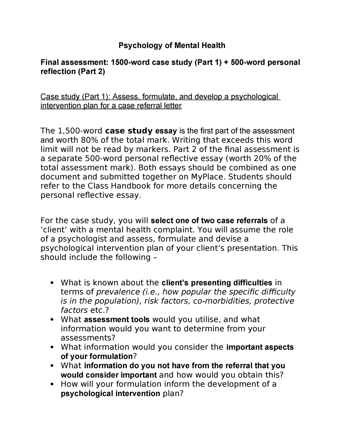 PMH2324 Essay Tips - Psychology of Mental Health Final assessment: 1500 ...