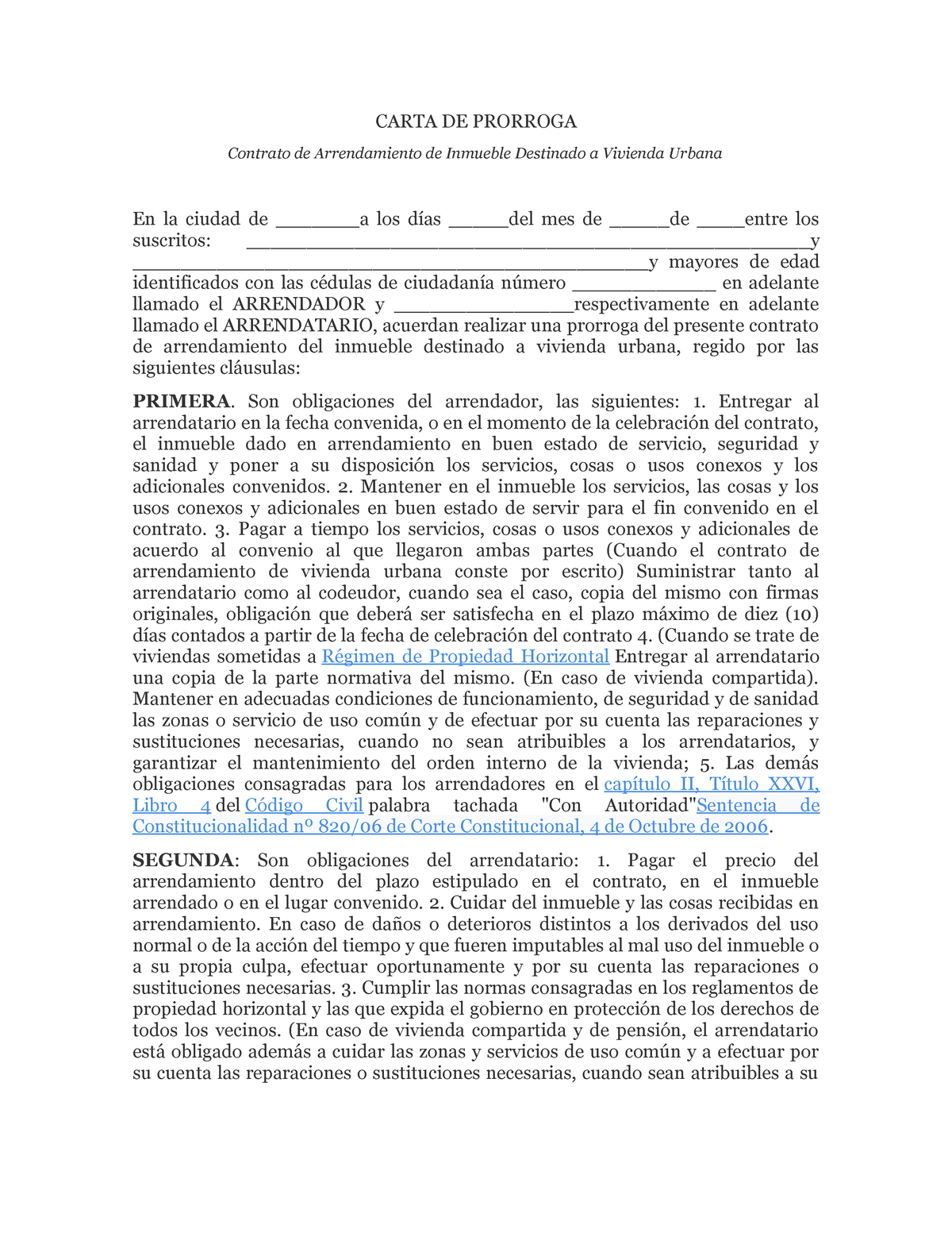 Carta De Prorroga Nada Carta De Prorroga Contrato De Arrendamiento De Inmueble Destinado A 6195