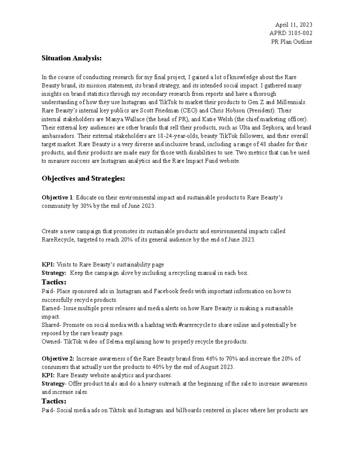 PR Plan Outline - April 11, 2023 APRD 3105- PR Plan Outline Situation ...