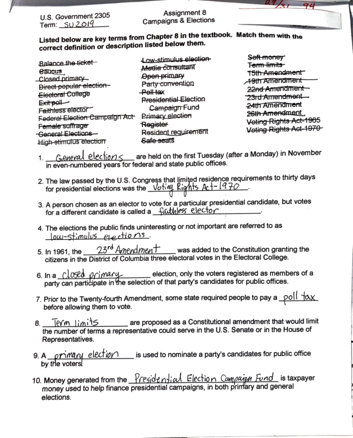 GOVT2305 Assignment 8 - U. Government 2305 ####### Term: SU 2.,0tq ...