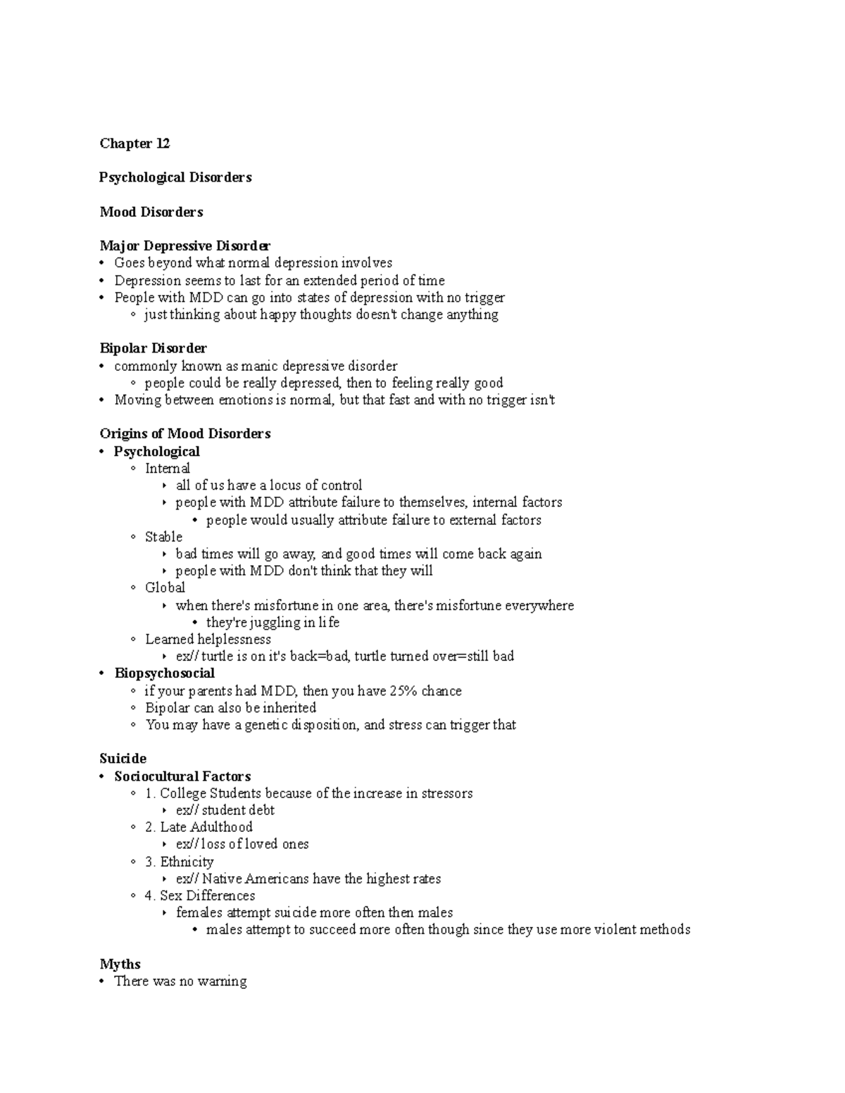 PSY 201 - Lecture notes 12 - Chapter 12 Psychological Disorders Mood ...