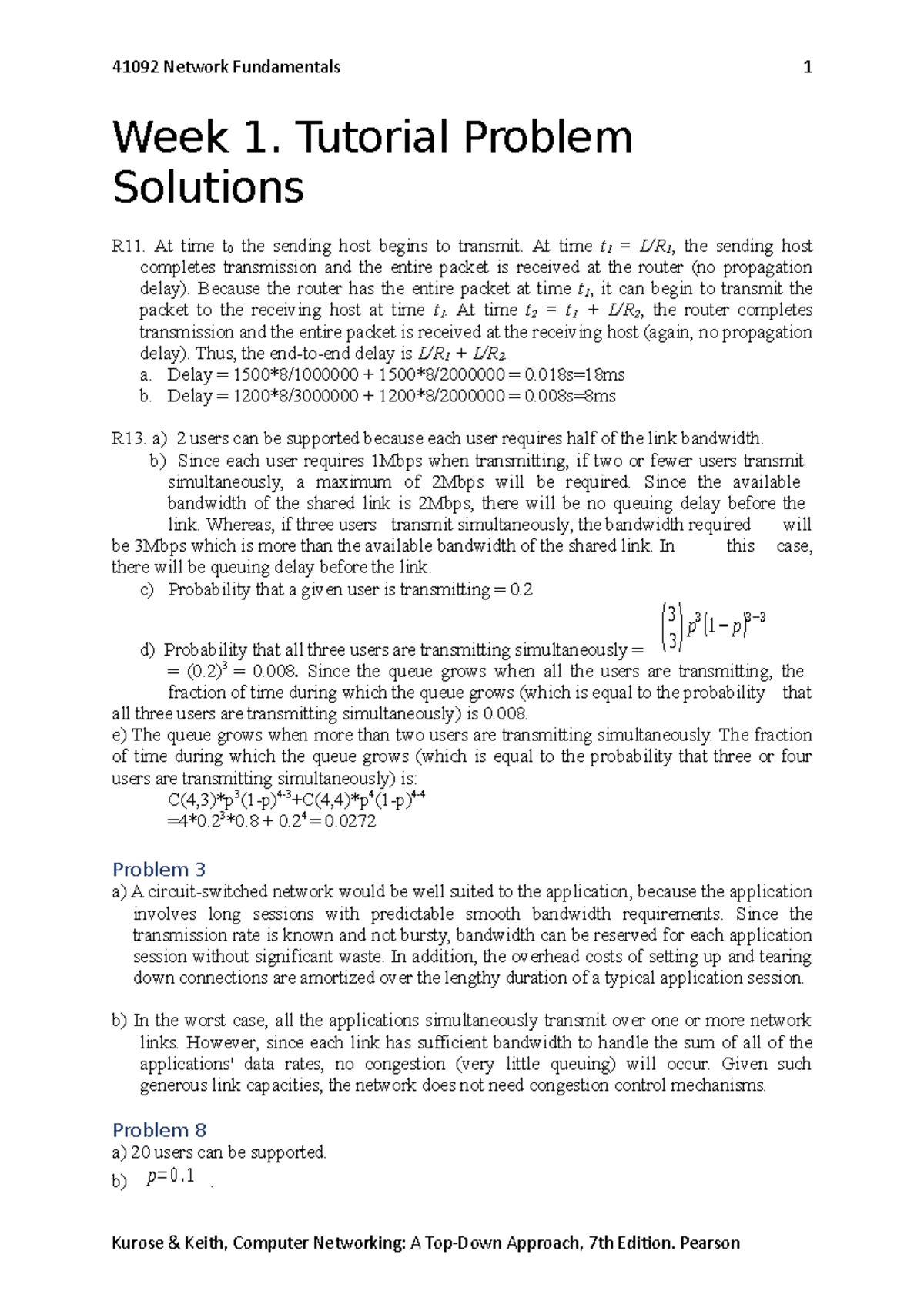 Week1-Tutorial Problem Solution - 41092 Network Fundamentals Week 1 ...