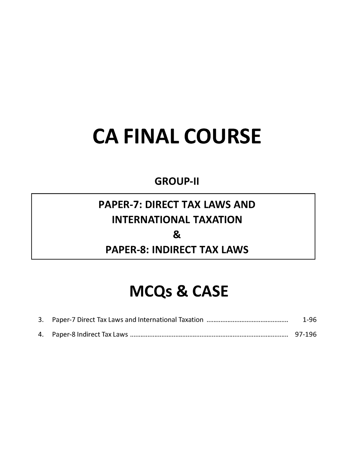 CA Final-Group II-MCQs And Cases-4-8-22 - CA FINAL COURSE GROUP-II ...