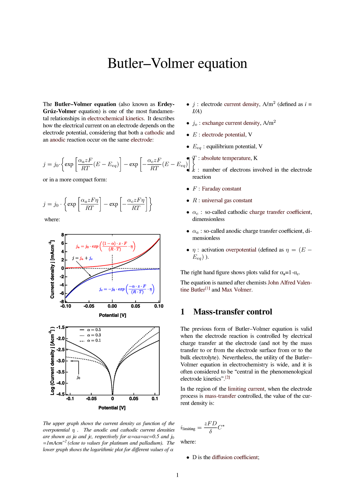 Butler-volmer-equation - Butler–Volmer equation The Butler–Volmer ...