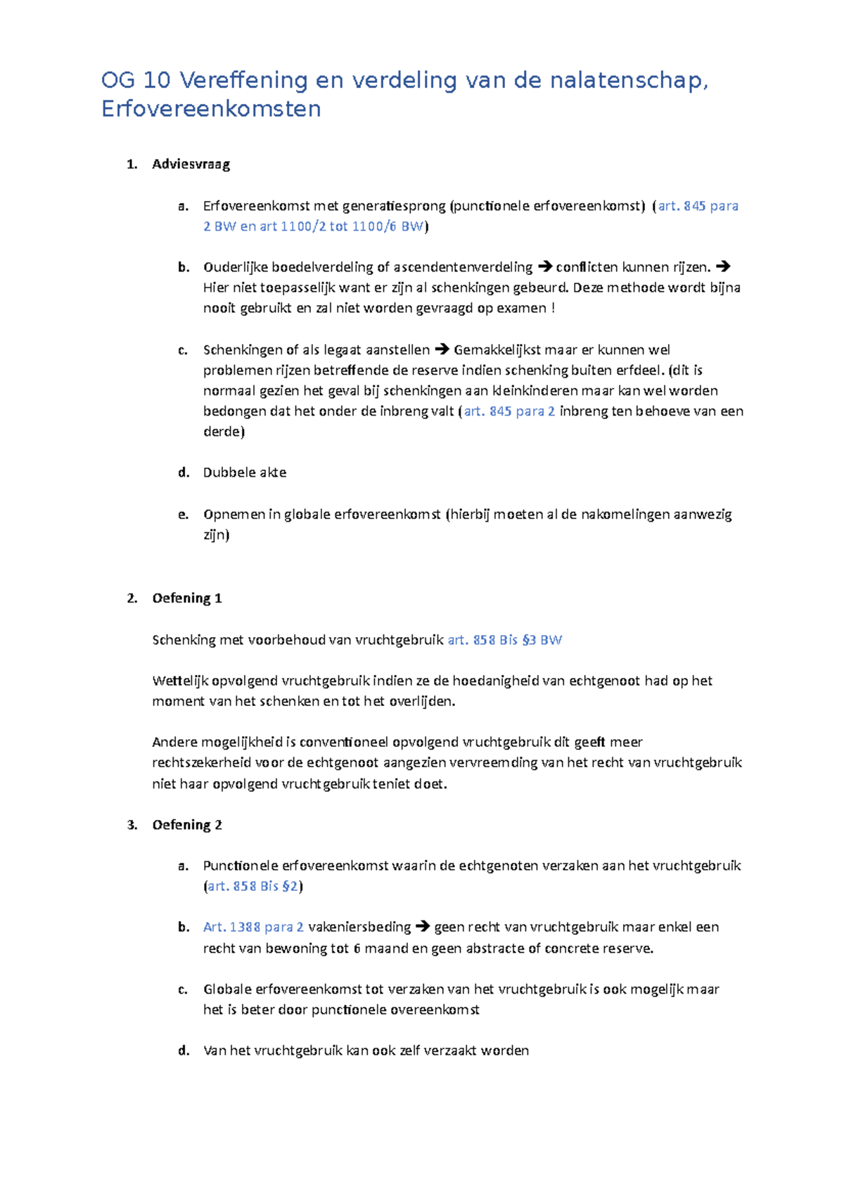 OG 10 Vereffening en verdeling van de nalatenschap, Erfovereenkomsten