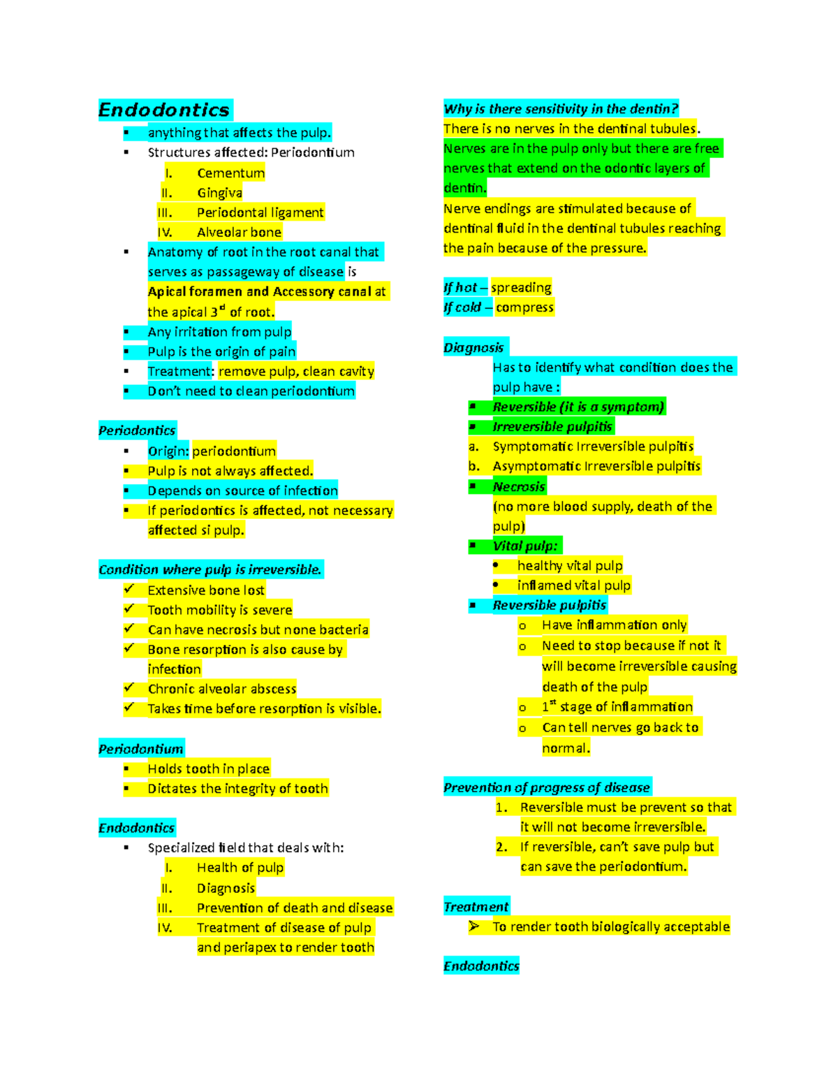 Endodontics LEC Lecture notes 1 Endodontics anything that affects