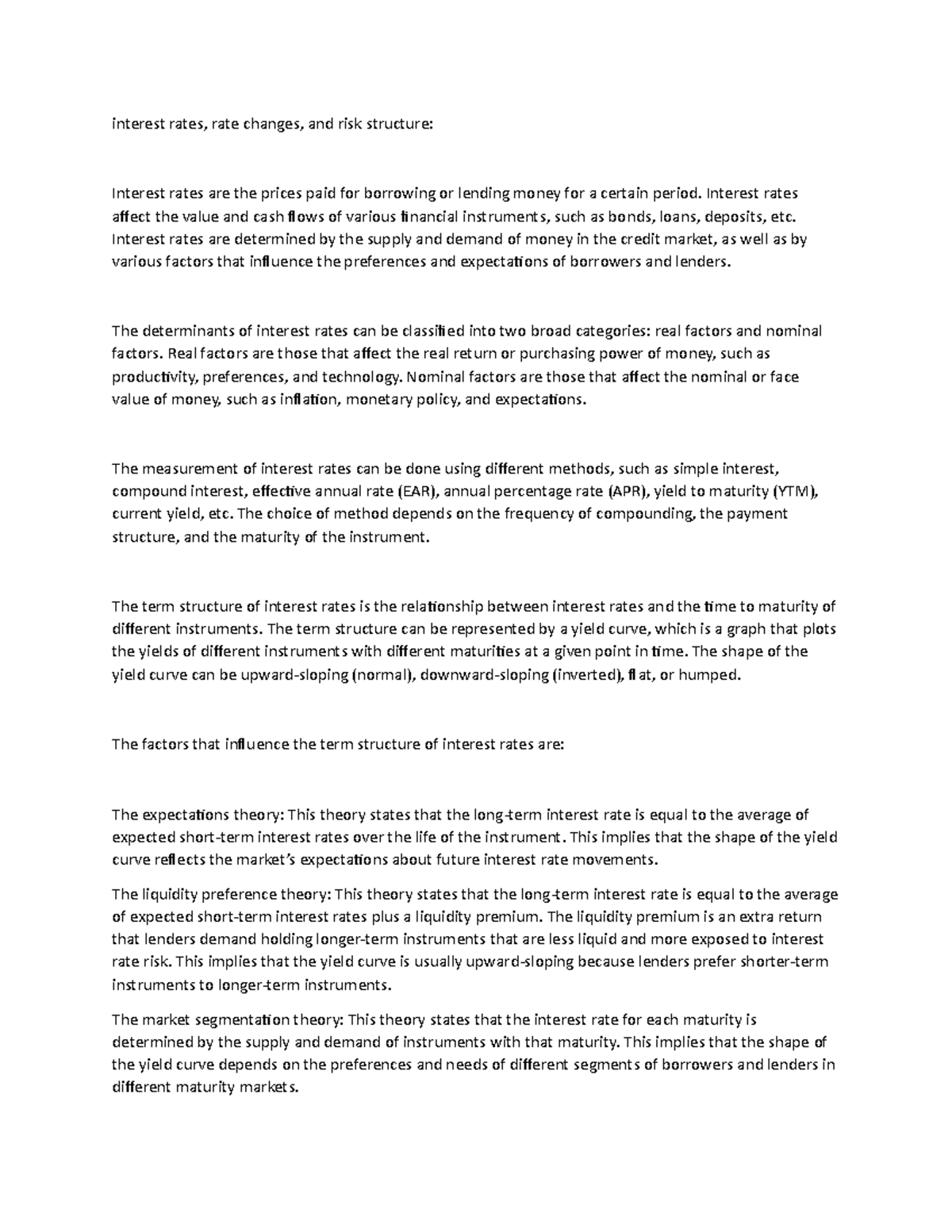 Interest rates - notes - interest rates, rate changes, and risk ...