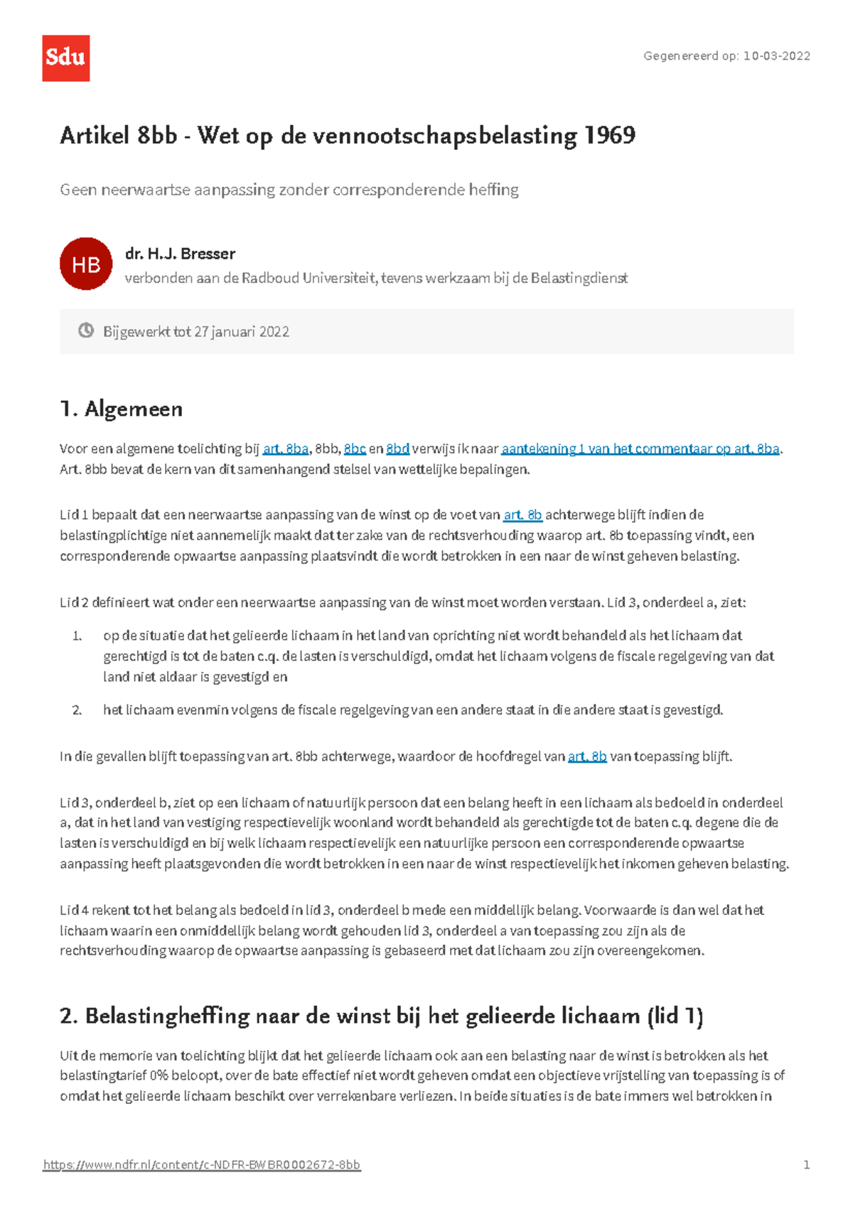 NDFR artikel 8bb Wet VPB 1969 Artikel 8bb Wet op de vennootschapsbelasting 1969 Geen