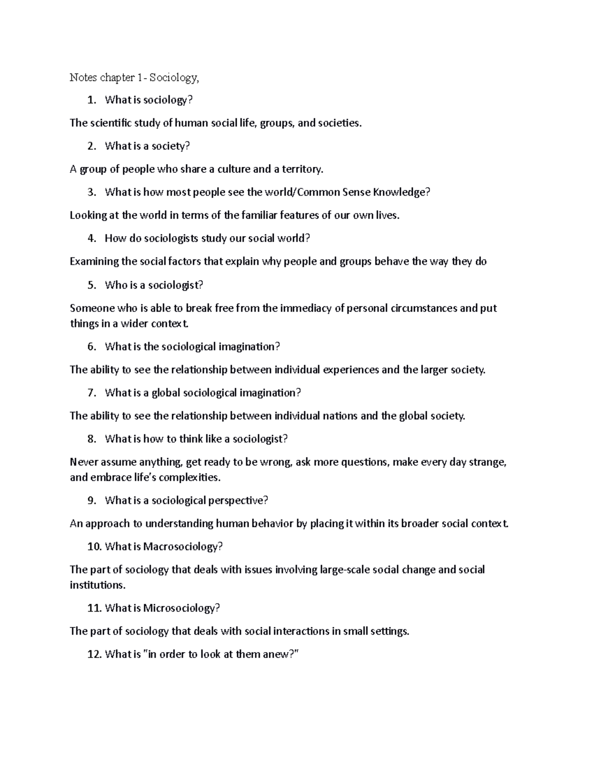 Sociology-Notes QUIZ-1 - Notes Chapter 1- Sociology, 1. What Is ...