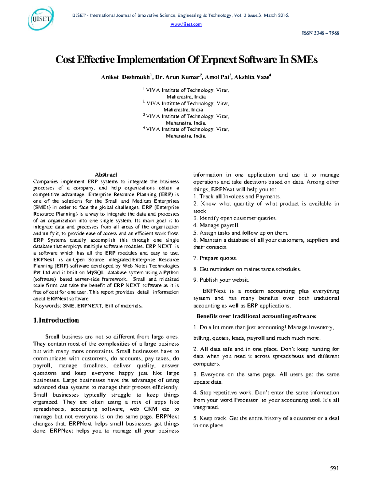 Group 11 Cost Effective Implementation Of Erpnext - ijiset ISSN 2348 ...