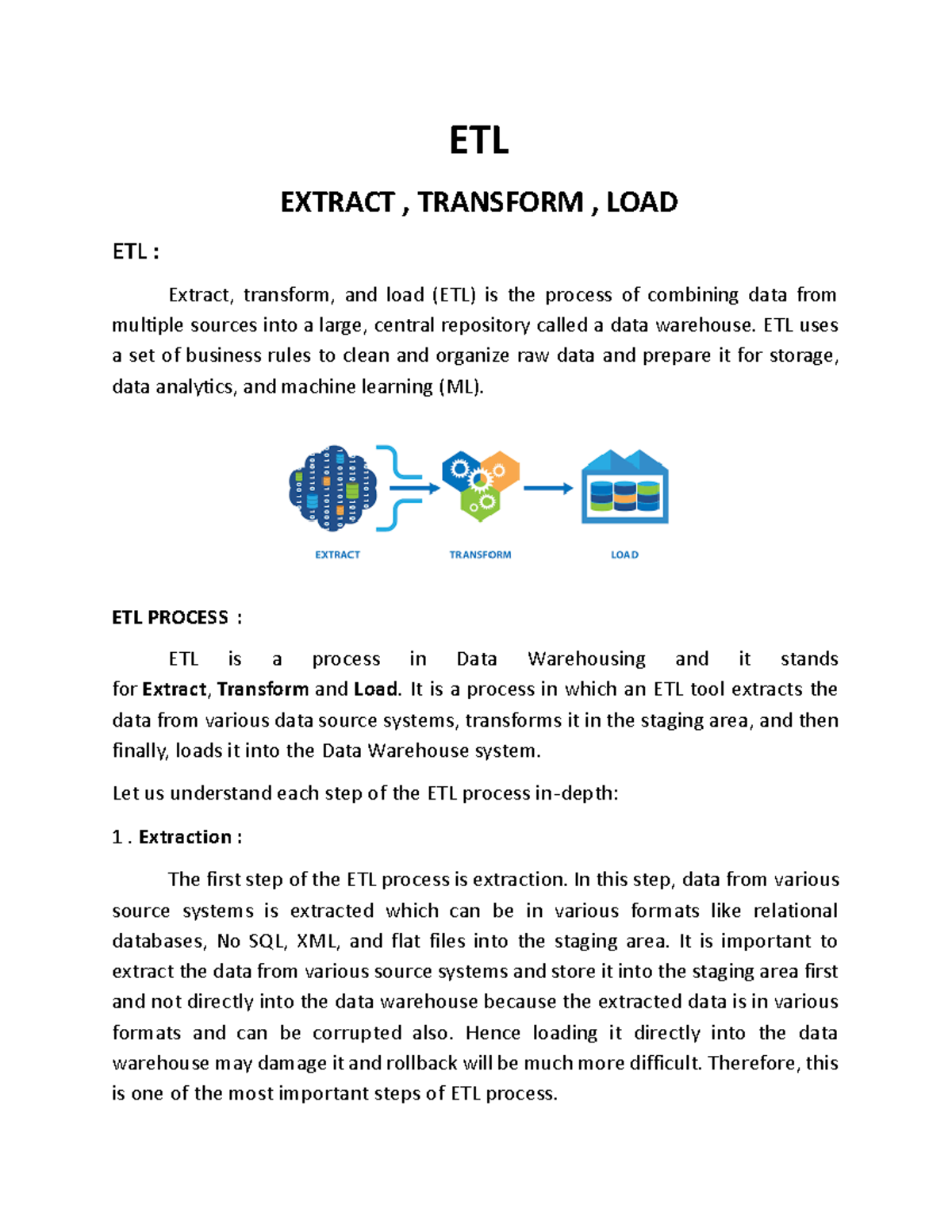 ETL - ETL EXTRACT , TRANSFORM , LOAD ETL : Extract, transform, and load ...