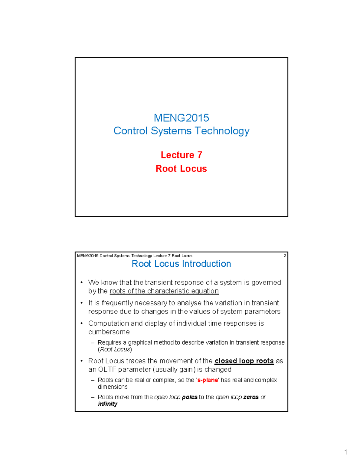 MENG2015 Lecture 7 17 18 S2 Root Locus Annotated MENG Control Systems