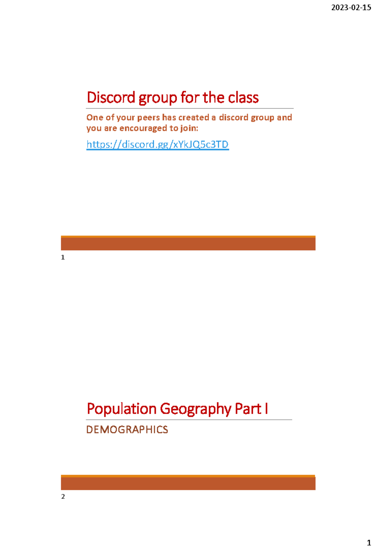 Week 5 Population geography Part I 2023 hdt Discord group for the