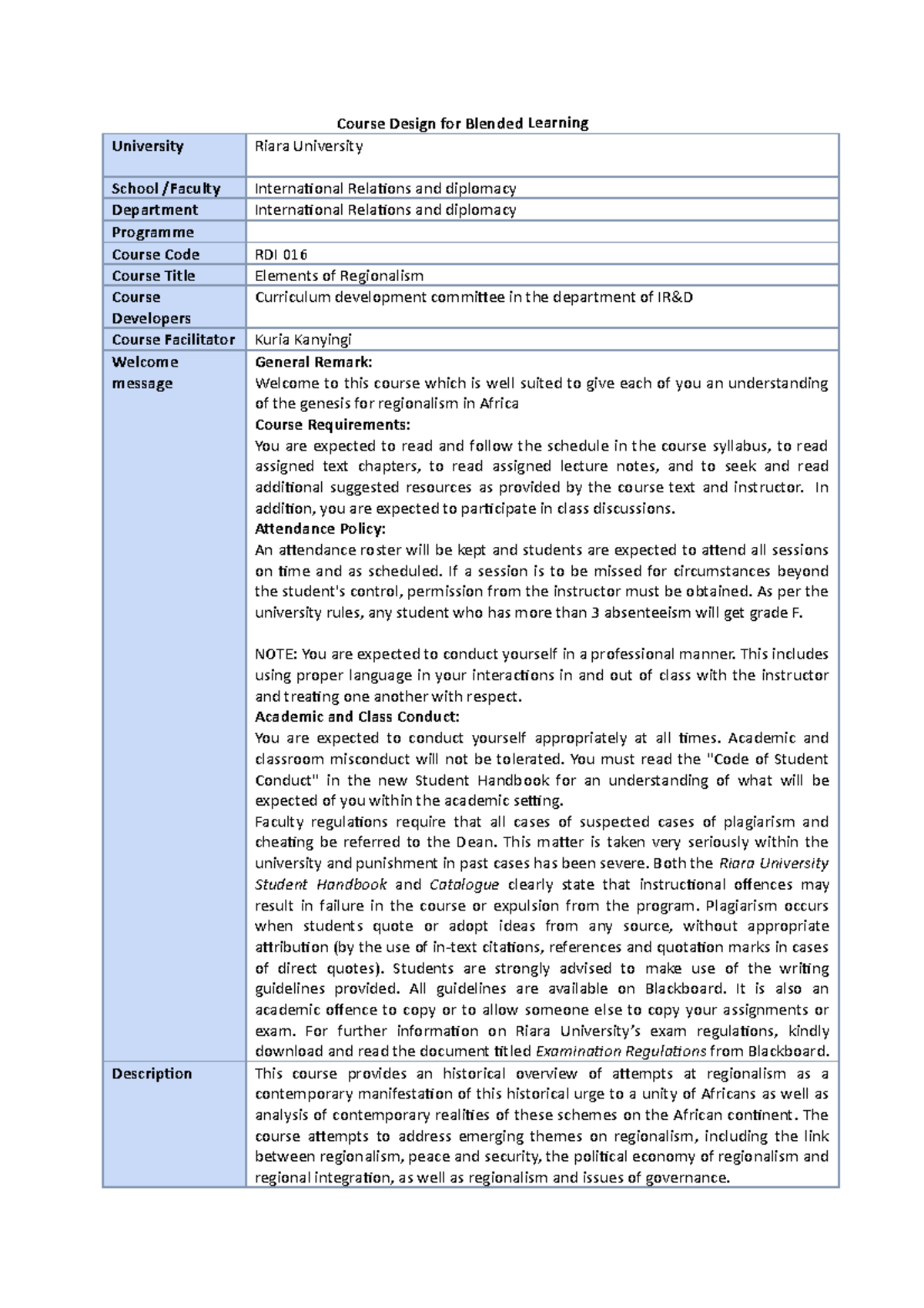 Course Ddesign Regionalism - Course Design For Blended Learning 