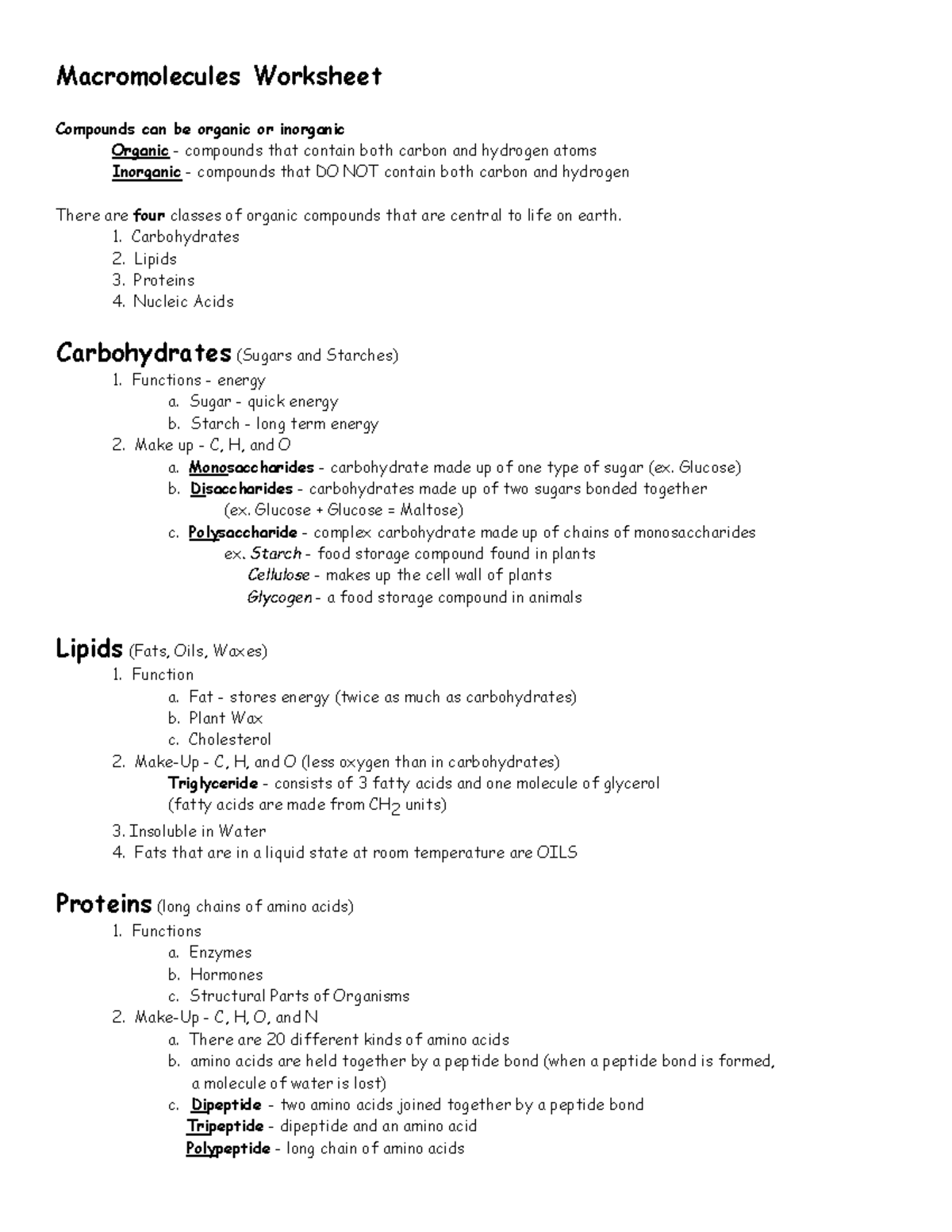 Macromolecules Worksheet - Macromolecules Worksheet Compounds Can Be ...