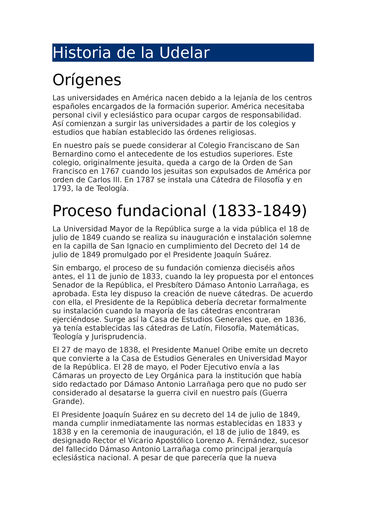 Historia De La Udelar - Historia De La Udelar Orígenes Las ...