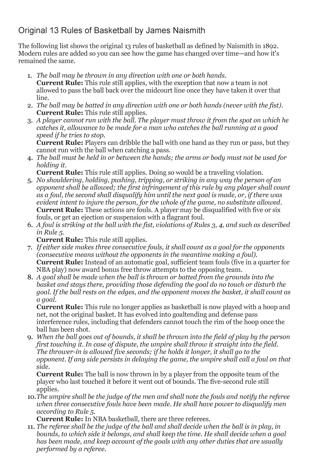 Original 13 Rules Of Basketball By James Naismith - Original 13 Rules ...