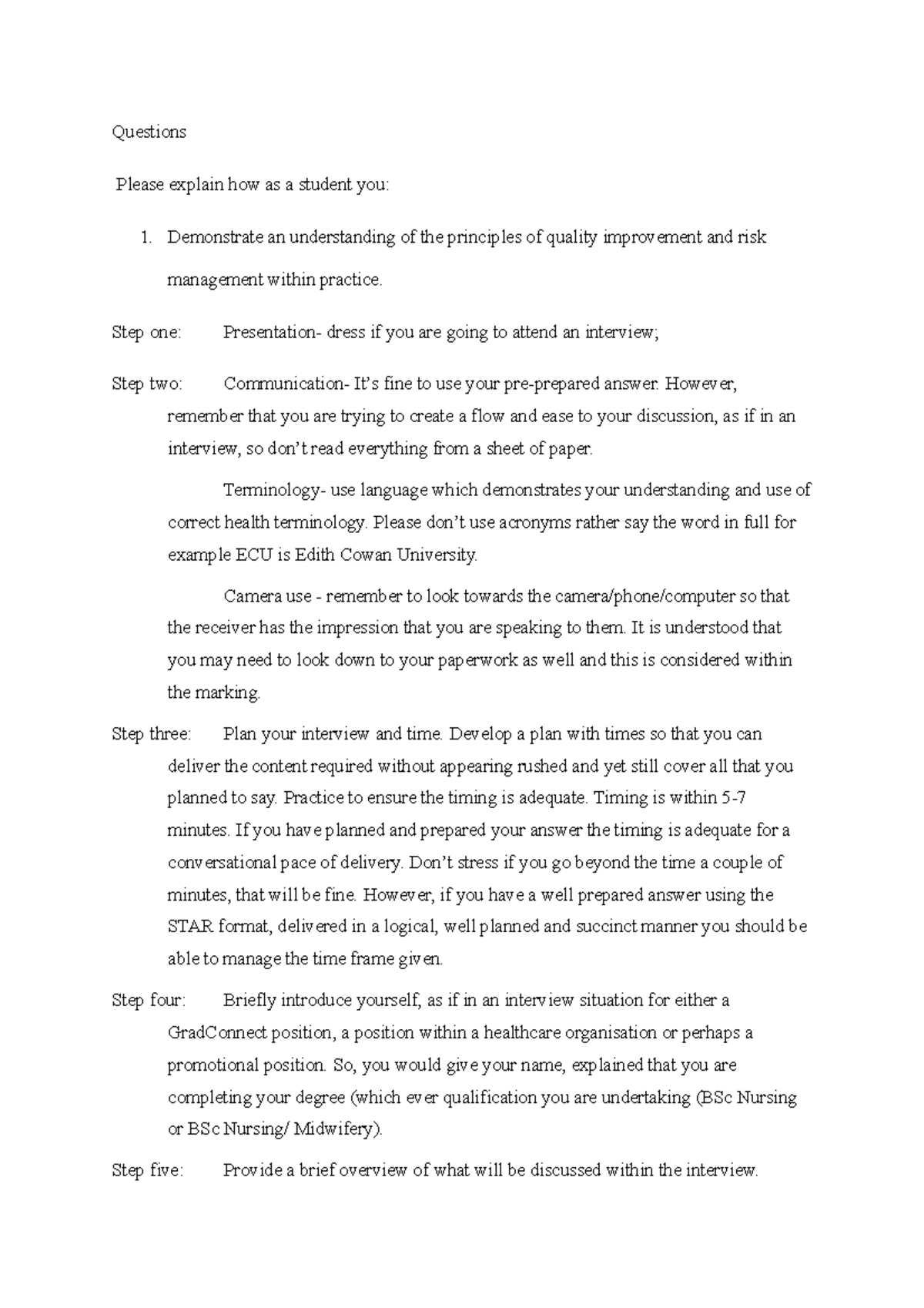 Instructions for the interview(2) - Questions Please explain how as a ...