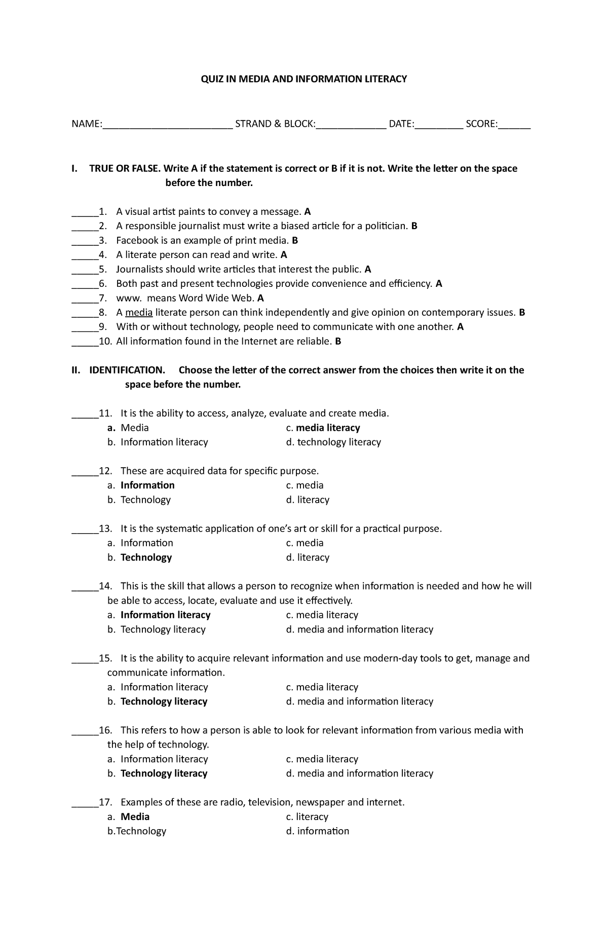 essay questions about media and information literacy